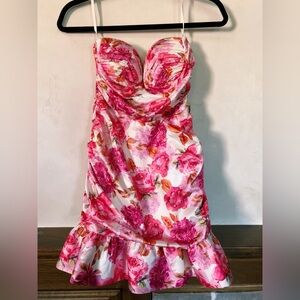 AlamourThe Label Pink Floral Strapless Dress